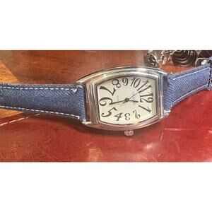 Women's 32mm Silver Tone Geneva Watch, Denim Band